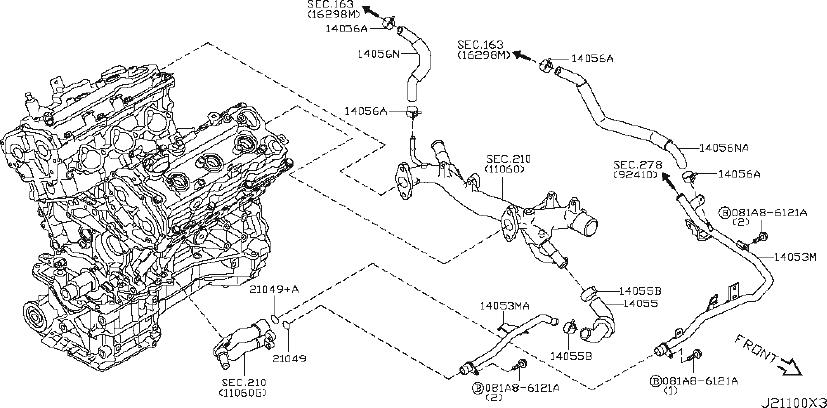 1995 Nissan Engine Coolant Pipe. WATER, PIPING, HOSE - 14053-JA10A